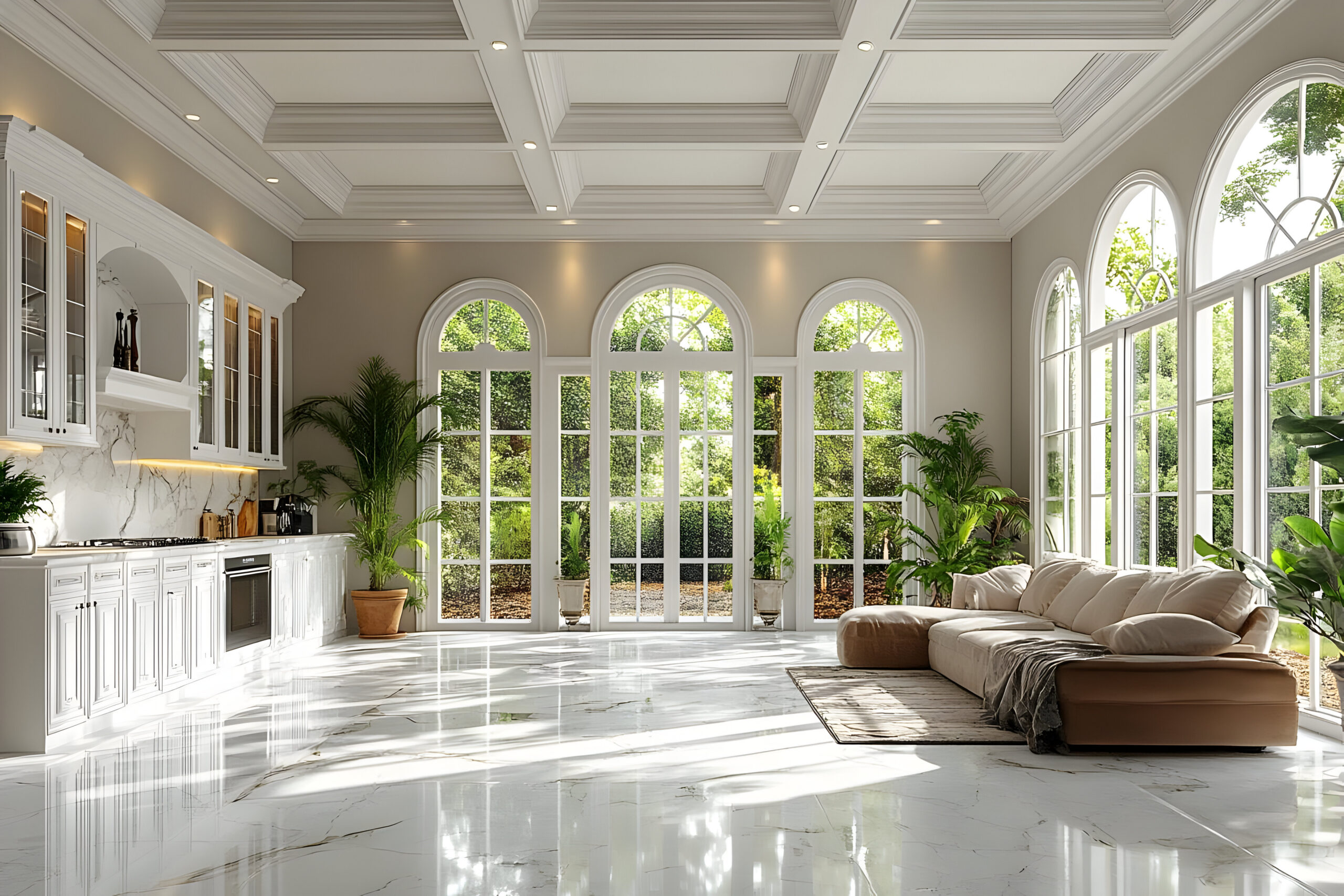 luxury-home-interior-illustration-arched-windows-white-kitchen-marble-floors